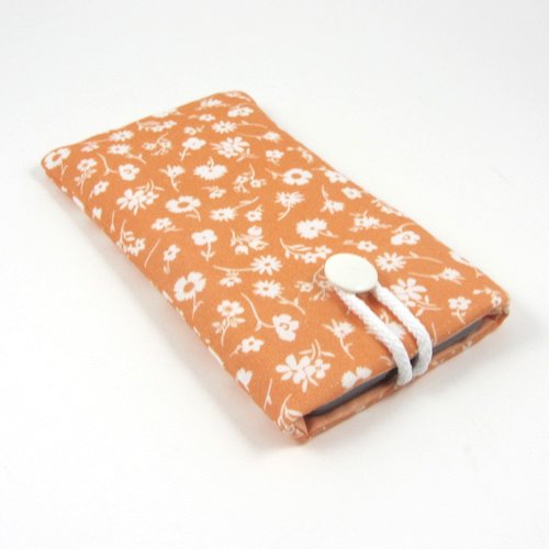 Etui i phone en coton orange fleuri