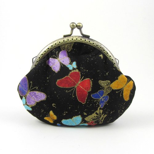 Porte monnaie à fermoir argenté papillons multicolore