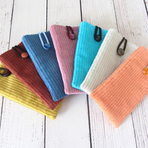 Etui i phone en velours côtelé, étui doublé et molletonnée, choisissez votre couleur
