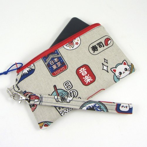 Etui i phone, smarthone en tissu japonais, pochette avec anse de poignée