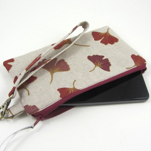 Etui i phone en tissu feuilles de ginkgo