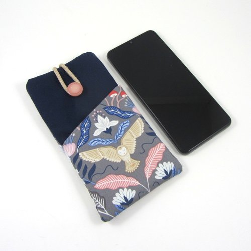 Etui / housse portable en coton la chouette, pochette avec poche pour les écouteurs