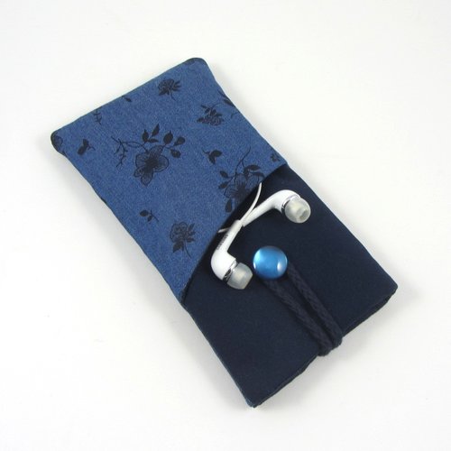 Housse telephone portable en jean bleu imprimé, poche iphone et smartphone