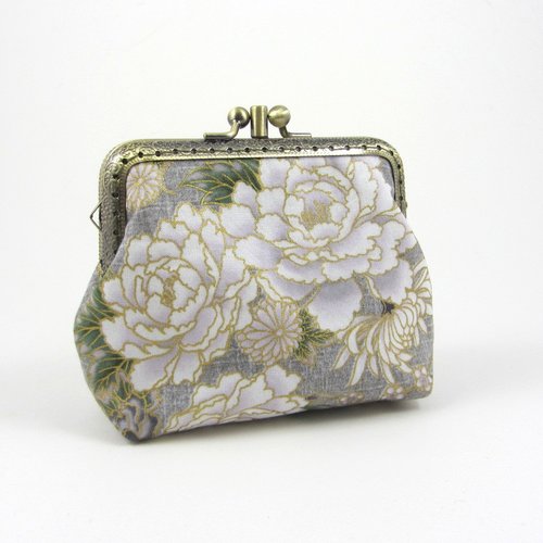 Porte monnaie à fermoir double sections en coton fleuri