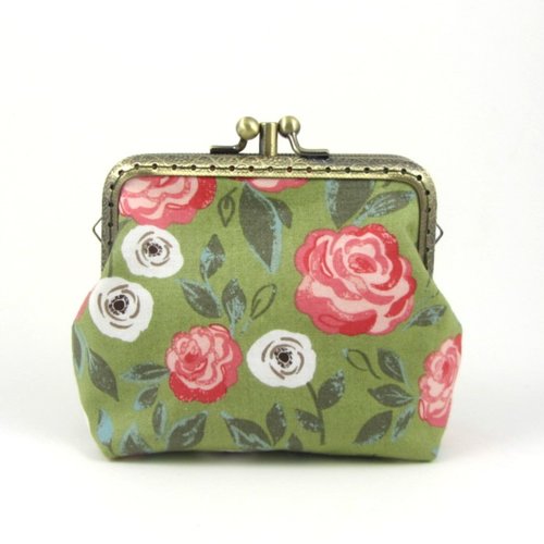 Porte monnaie à fermoir double en coton fleurs rétro
