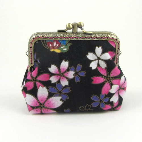 Porte monnaie à fermoir deux compartiments en coton japonais