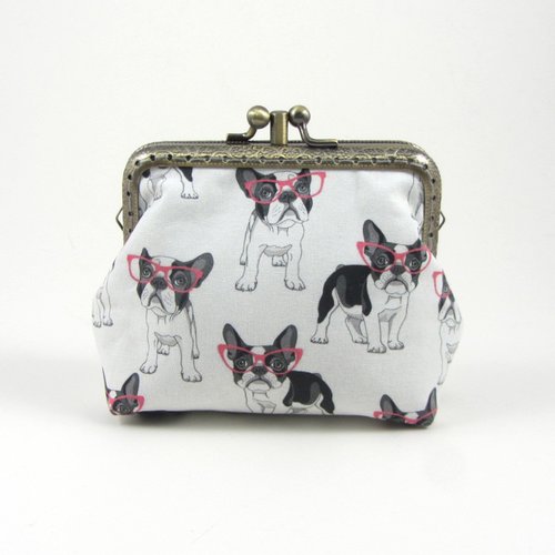 Porte monnaie à fermoir double chien bouledogues