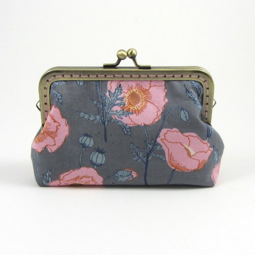 Porte monnaie avec fentes pour cartes en coton coquelicots