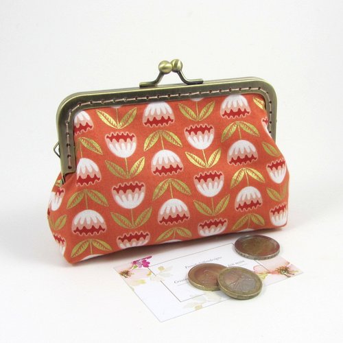 Porte monnaie et porte cartes fleurs métallique doré