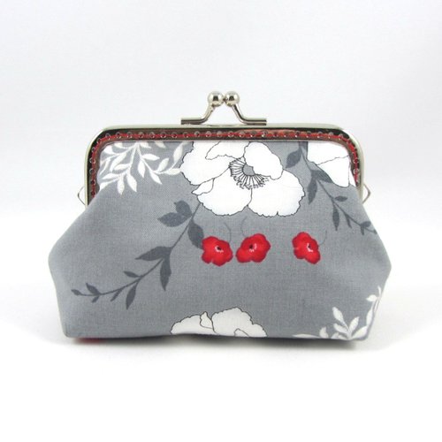 Porte monnaie à fermoir métal en coton coquelicots