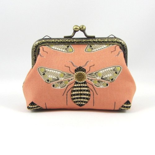 Porte monnaie à fermoir métal en coton abeilles