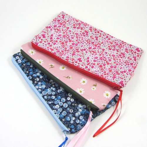 Trousse plate en coton liberty, trousse de rangement maquillage