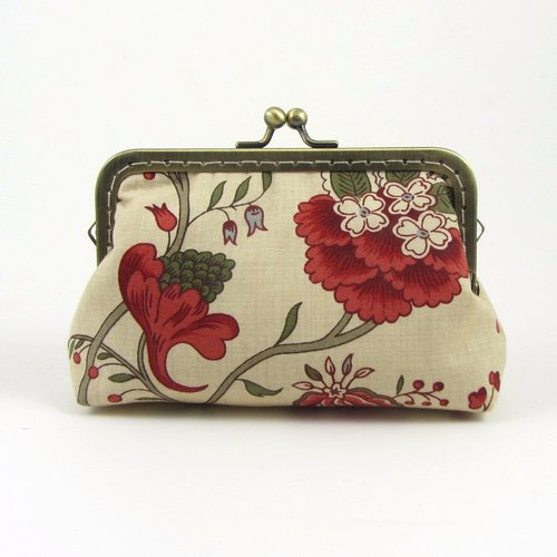 Porte monnaie en coton bonheur de jour, fermoir métallique bronze