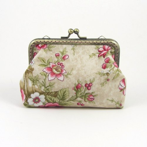 Porte monnaie en coton fleuri à fermoir métallique
