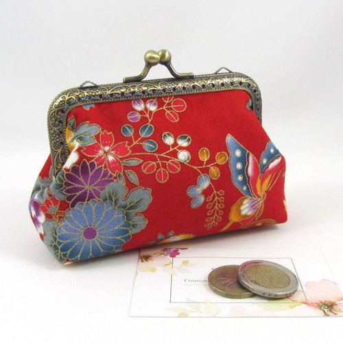 Porte monnaie à fermoir métal en coton rouge japonais