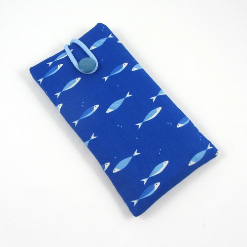 Etui i phone rembourré, pochette poisson bleu