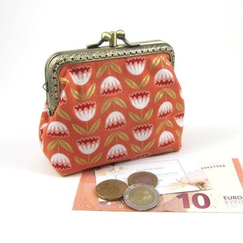 Porte monnaie à double compartiments orange doré