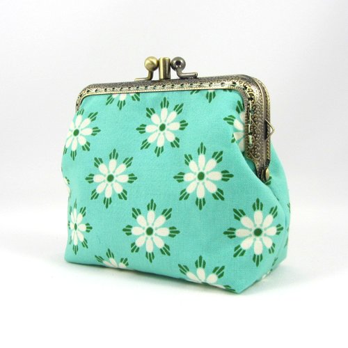 Porte monnaie à double compartiments en coton marguerites