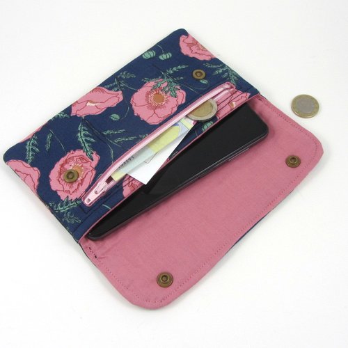 Pochette double compartiments fleurs roses