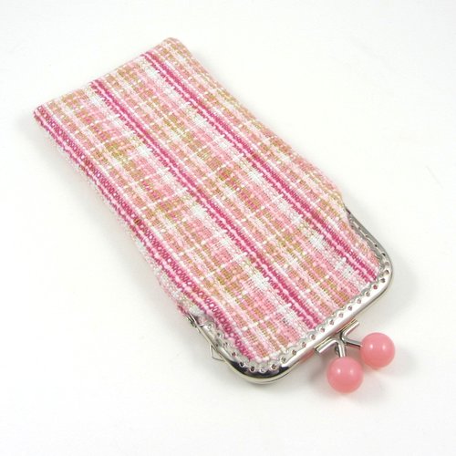Étui à lunettes en tissu tweed rose