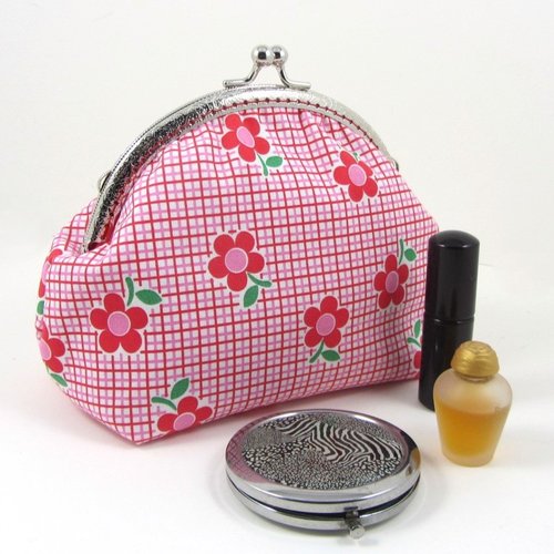 Pochette à maquillage à fleurs rouge