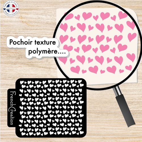 Pochoir de texture pour pâte polymère motif coeurs, feuille de texture, pochoir en pvc