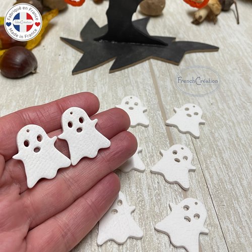 Accessoires pour boucles d'oreilles en polymère motif halloween fantôme, lot de 2, perle plate, cabochon, intercalaire, connecteur