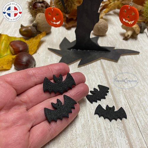 Accessoires pour boucles d'oreilles en polymère motif halloween chauve souris, lot de 2, perle plate, cabochon, intercalaire, connecteur