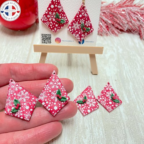 Accessoires pour boucles d'oreilles en argile polymère motif noël, lot de 2, perle plate, cabochon, intercalaire, connecteur