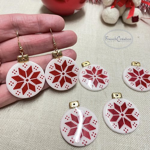 Accessoires pour boucles d'oreilles en polymère motif noël point de croix, lot de 2, perle plate, cabochon, intercalaire, connecteur