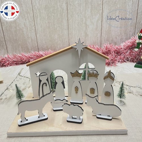 Crèche de noël moderne en bois / crèche avec personnages 10 pièces / noël scandinave