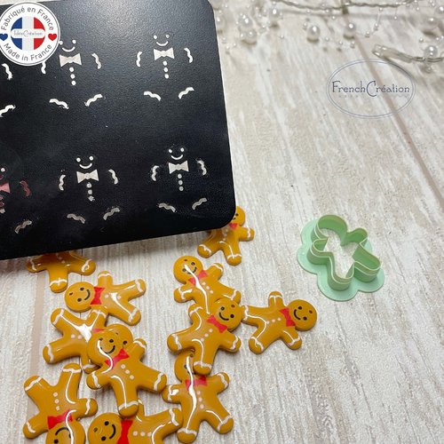 Accessoires pour boucles d'oreilles en polymère motif noël bonhomme pain d'épice, lot de 2, perle plate, cabochon, intercalaire,