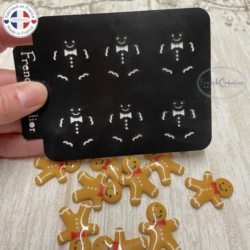 Pochoir de texture pour pâte polymère motif "bonhomme pain d'épice", feuille de texture pour argile polymère en pvc,