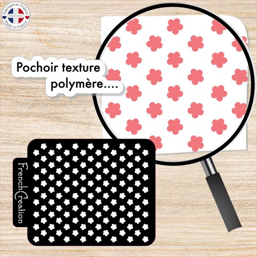 Pochoir, feuille de texture pour pâte polymère motif petites fleurs, en pvc souple et résistant