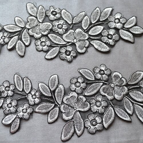 2 patch brode  en coton pour la couture de mariage noir gris