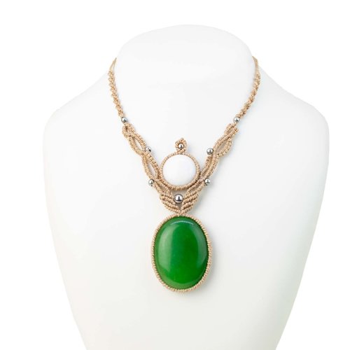 Ξlξmξnt necklace macrame green onyx and crystal collier tressé macramé avec onyx verte et cristal blanc pierre énergétique