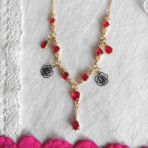 Stendhal collier victorien le rouge et le noir, rose noire, gothique, goutte, larme, dark academia, vampire