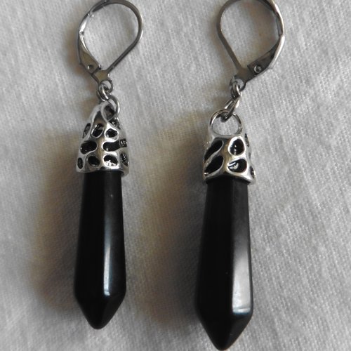 Boucles d'oreilles obsidienne noire, cristal, boucles bohème, pierre semi-précieuse