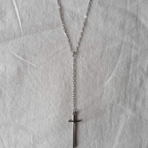 Collier y lariat epée acier argent, chevalier, dague, collier médiéval, dark academia, gothique