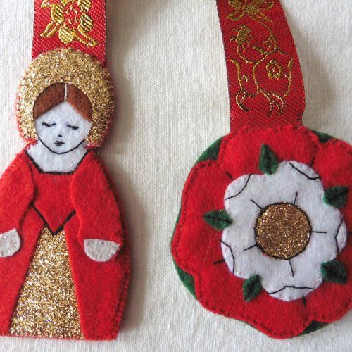 Marque-page reine et rose tudor ruban rouge, médiéval, renaissance