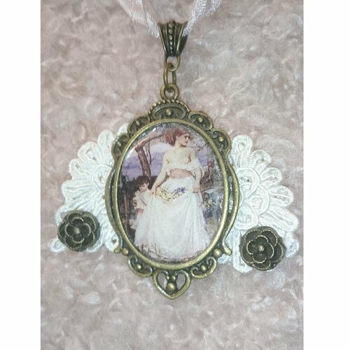 Reserve shelley collier victorien, lady hamilton et son fils près de la mer, dentelle écrue ancienne