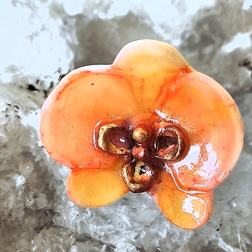 Bague exotique fleur d'orchidée aux tons chauds orangés, cadeau fête des mères