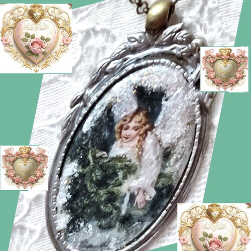 Collier ange blanc dans le sapin de noël, cadeau shabby chic