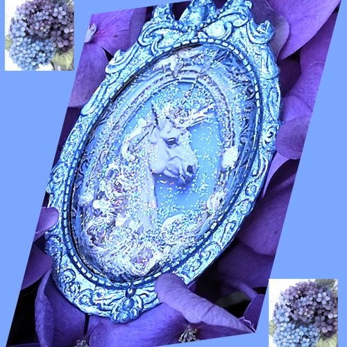 Broche conte de fées shabby chic la licorne fleurie avec des roses, animal mythique porte bonheur