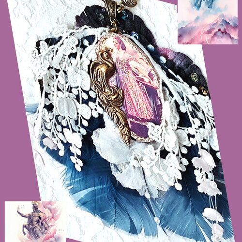 Collier plastron baroque la déesse héra et ses paons au mont olympe,