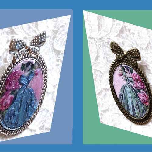 Broche les valses de vienne avec l'impératrice elisabeth d'autriche, sissi en 4 versions bleu ou vert en robe du soir entourée de roses
