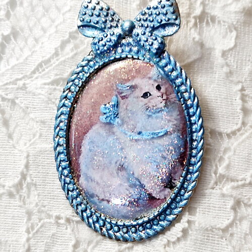 Broche chat blanc vintage aristote chat à poils longs aux yeux bleus, idée de cadeau de noël