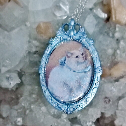 Collier chat de race vintage birman, aristote chat sacré de birmanie aux yeux bleus et à poils longs