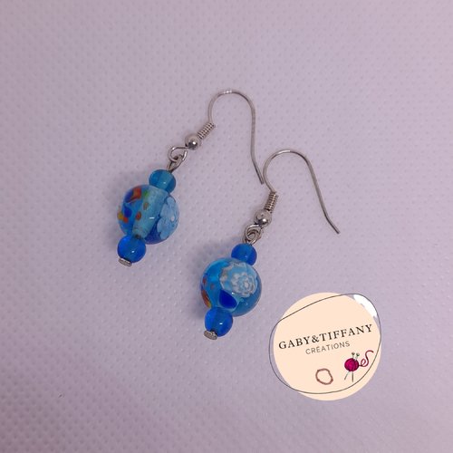 Boucles d'oreilles pendantes perles bleu