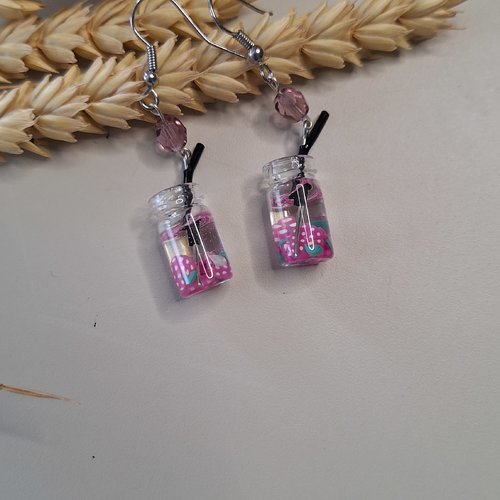 Boucles d'oreilles en perles rose et violet